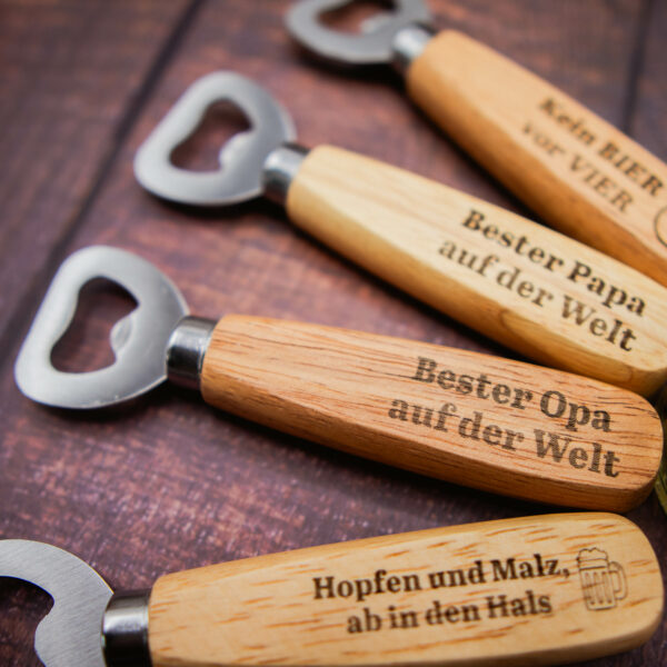 Flaschenöffner mit Holzgriff Laser Gravur als Geschenke
